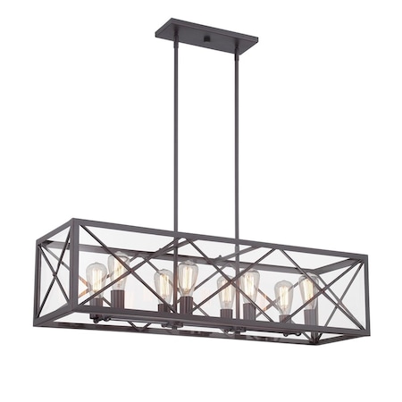 Designers Fountain High Line 60 Watt 8 Light Satin Bronze Pendant with Clear Glass Shade 87338-SB